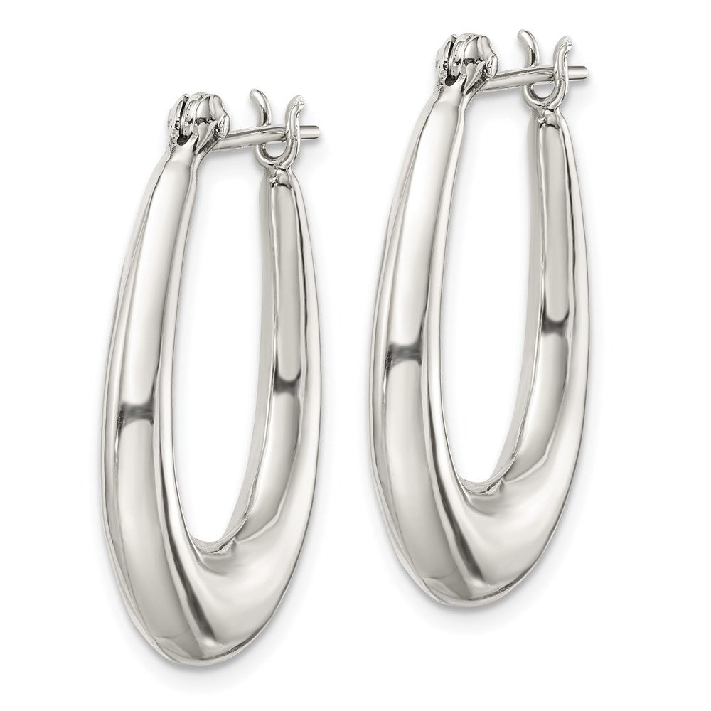 QE3763 Sterling Silver Polished & Tapered Oval Hoop Earrings