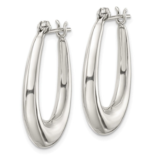 QE3763 Sterling Silver Polished & Tapered Oval Hoop Earrings