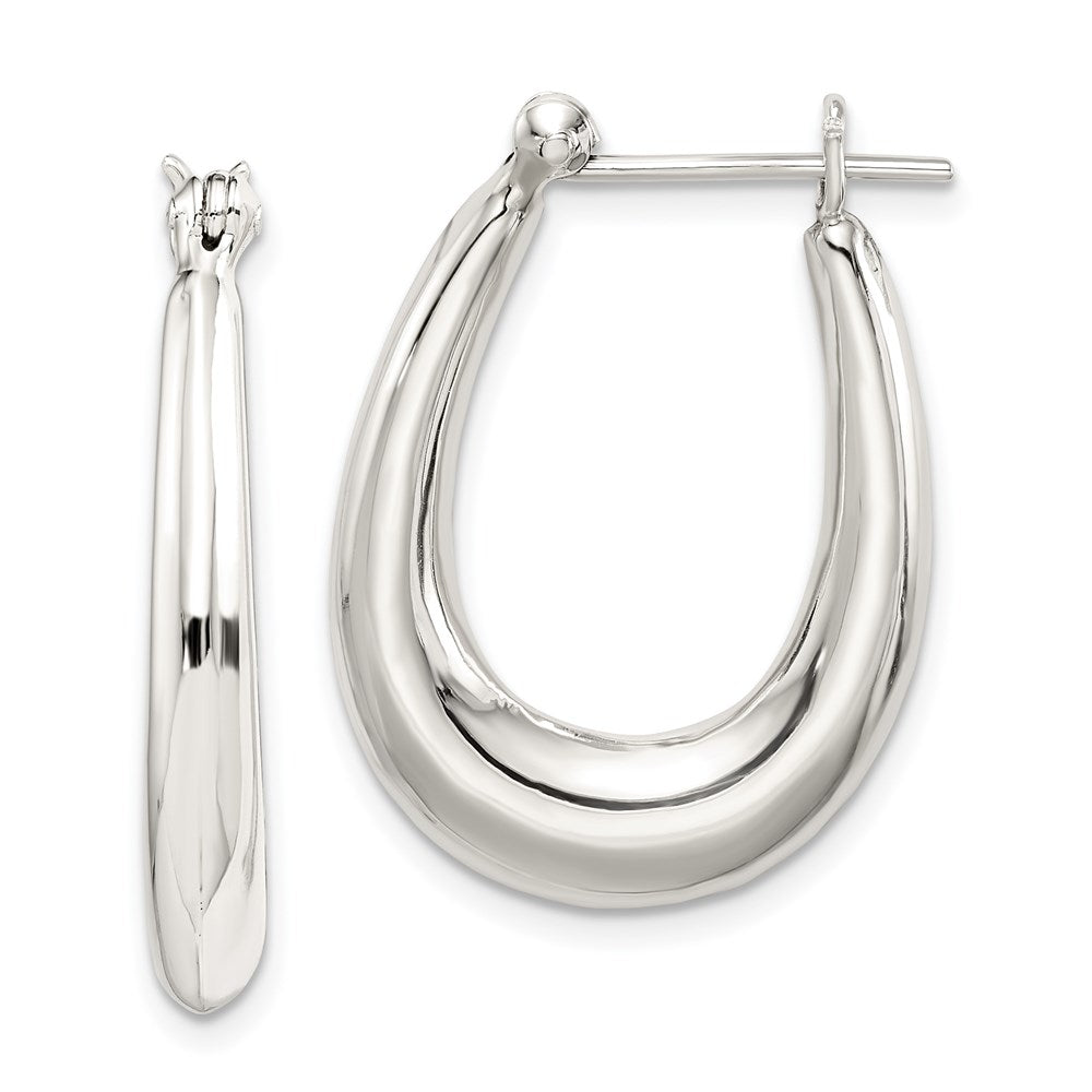 QE3763 Sterling Silver Polished & Tapered Oval Hoop Earrings