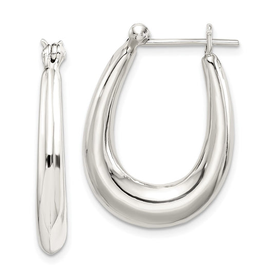 QE3763 Sterling Silver Polished & Tapered Oval Hoop Earrings