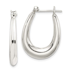QE3763 Sterling Silver Polished & Tapered Oval Hoop Earrings