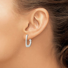 QE3768 Sterling Silver Rhodium-plated Tapered Omega Back Hoop Earrings