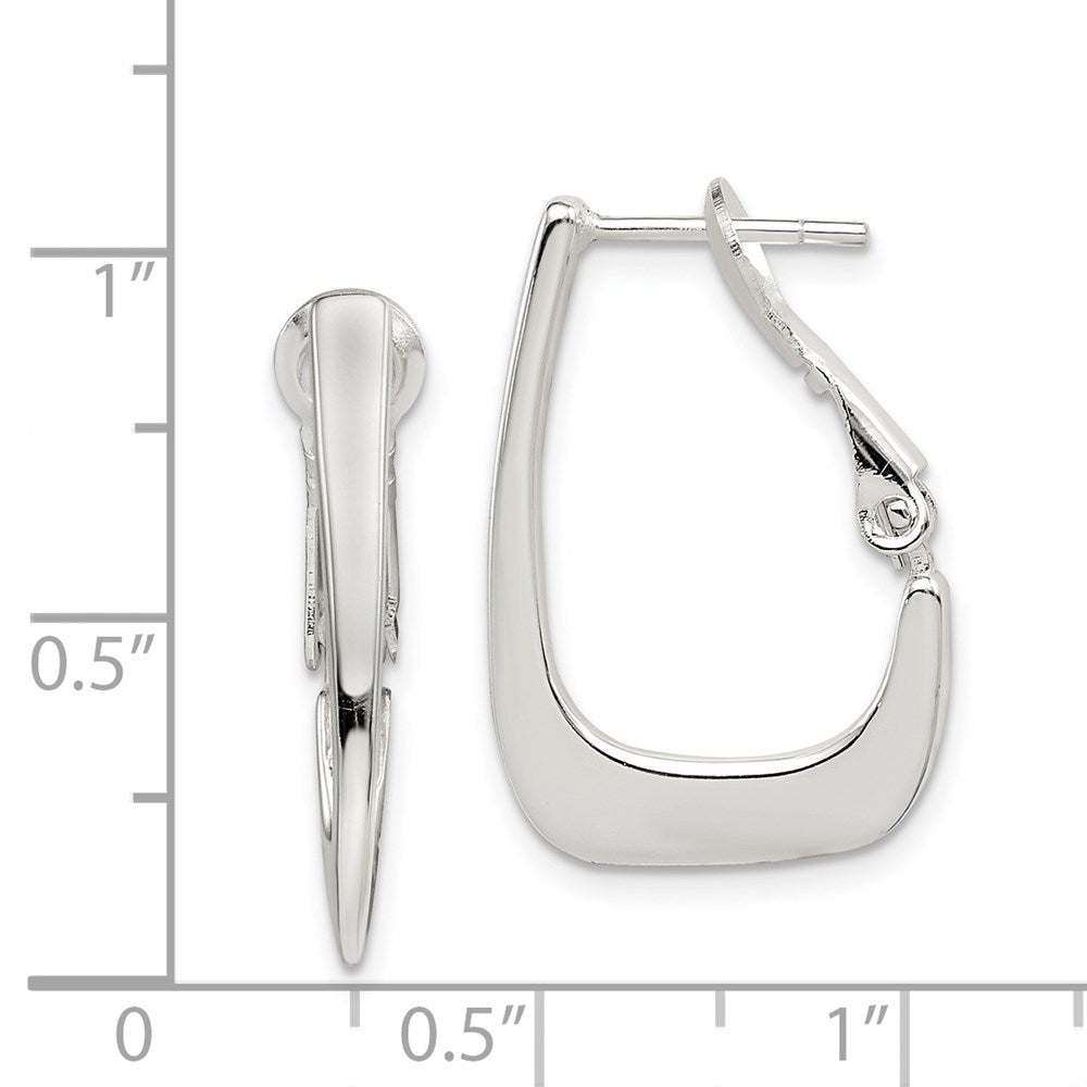 QE3768 Sterling Silver Rhodium-plated Tapered Omega Back Hoop Earrings