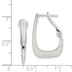 QE3768 Sterling Silver Rhodium-plated Tapered Omega Back Hoop Earrings