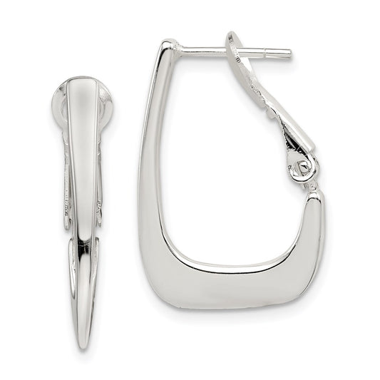 QE3768 Sterling Silver Rhodium-plated Tapered Omega Back Hoop Earrings