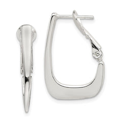 QE3768 Sterling Silver Rhodium-plated Tapered Omega Back Hoop Earrings