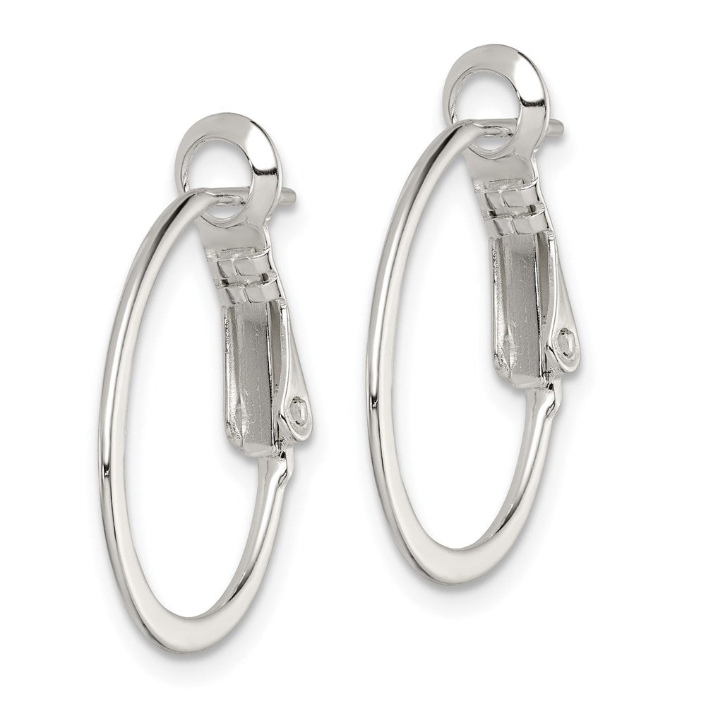 QE3770 Sterling Silver Rhodium-plated 1.5mm Oval Omega Back Hoop Earrings