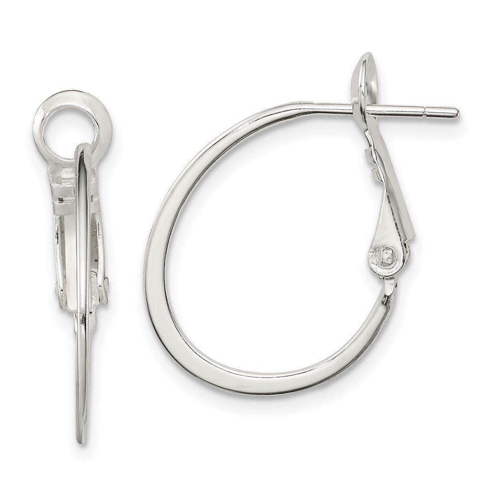 QE3770 Sterling Silver Rhodium-plated 1.5mm Oval Omega Back Hoop Earrings