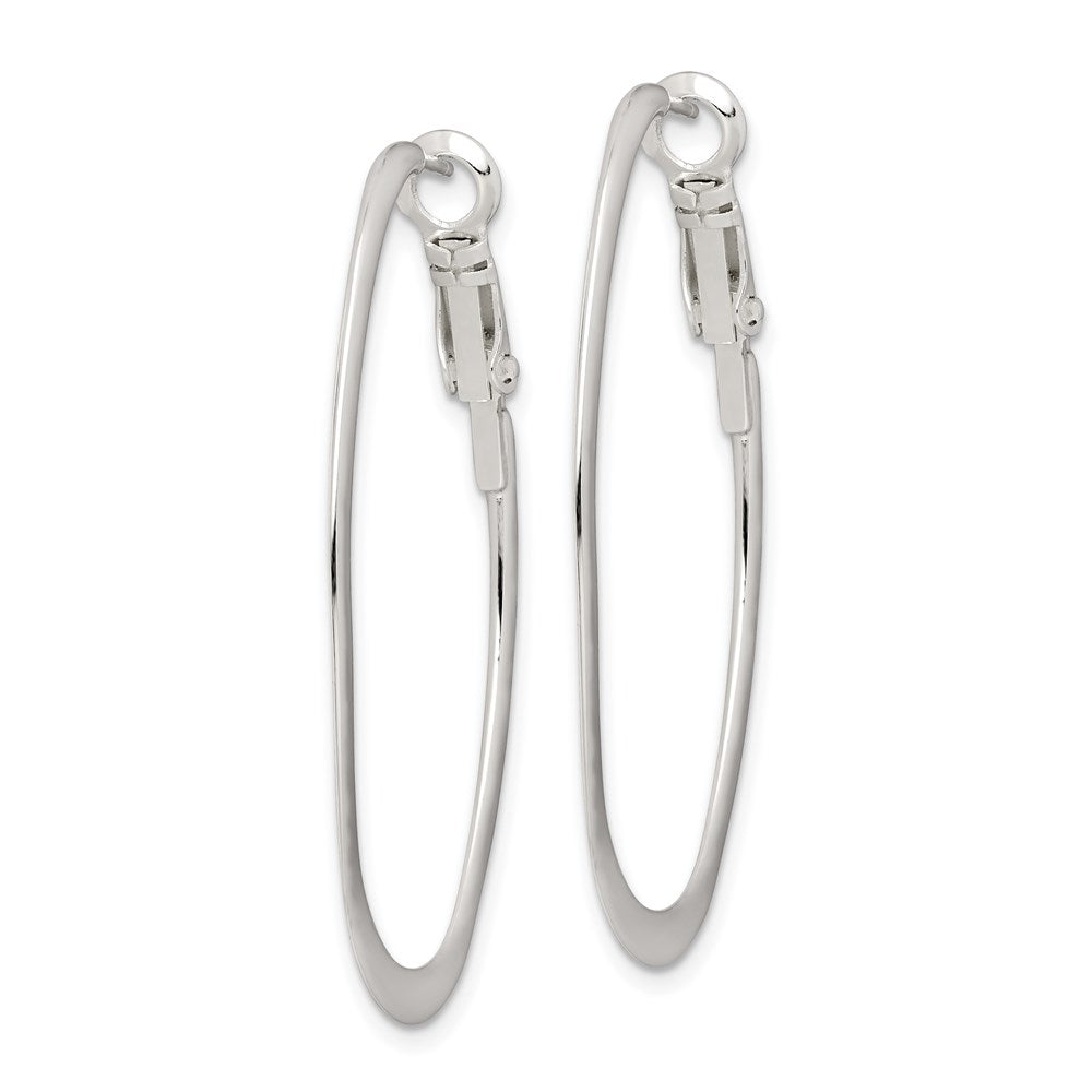 QE3772 Sterling Silver Rhodium-plated 1.5mm Oval Omega Back Hoop Earrings