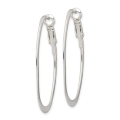 QE3772 Sterling Silver Rhodium-plated 1.5mm Oval Omega Back Hoop Earrings