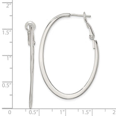 QE3772 Sterling Silver Rhodium-plated 1.5mm Oval Omega Back Hoop Earrings