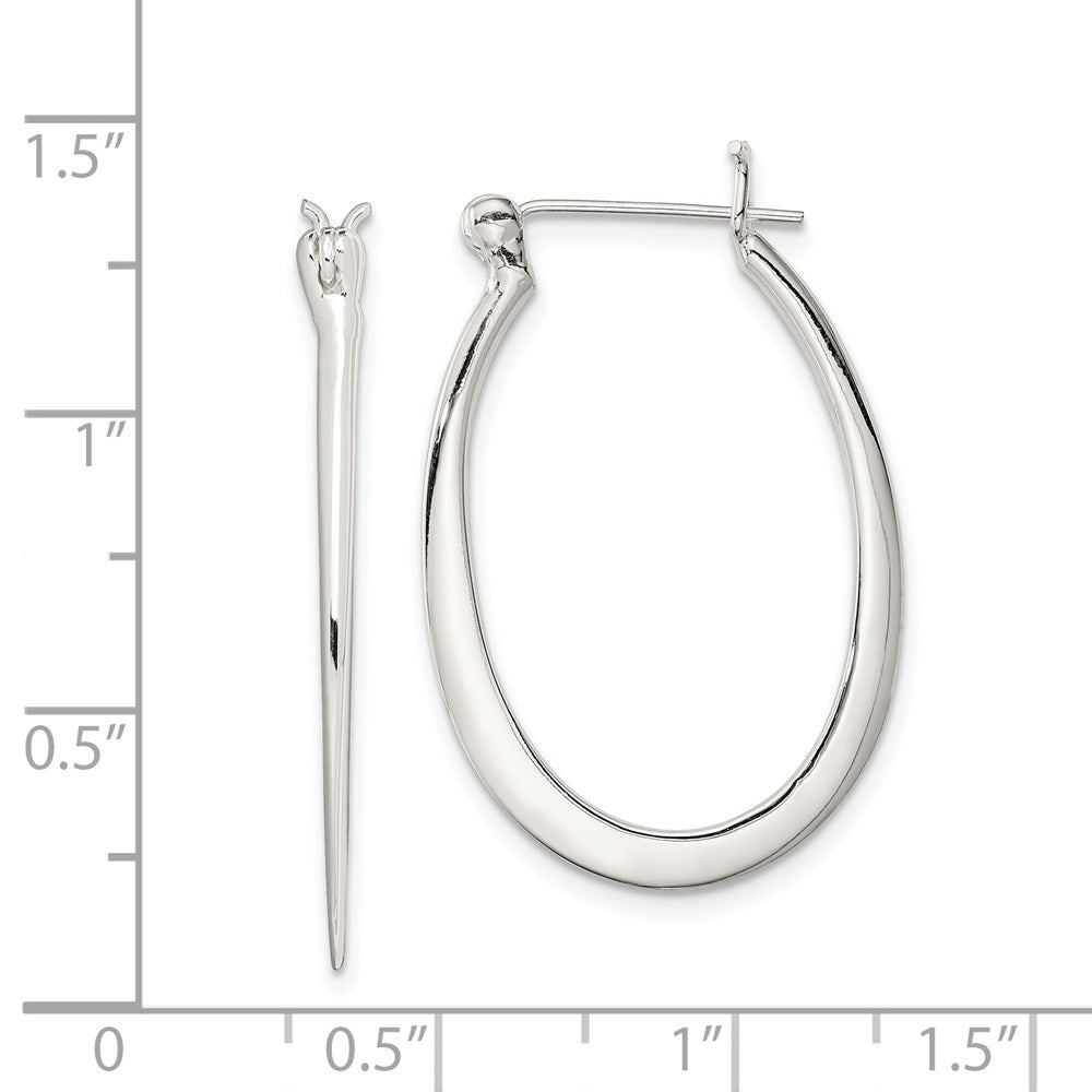 QE3773 Sterling Silver Polished & Tapered Oval Hoop Earrings
