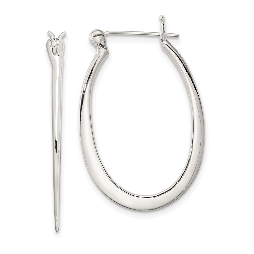 QE3773 Sterling Silver Polished & Tapered Oval Hoop Earrings
