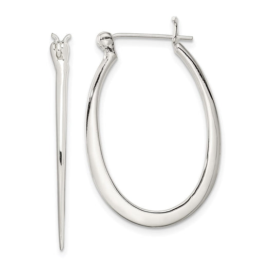 QE3773 Sterling Silver Polished & Tapered Oval Hoop Earrings