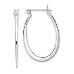 QE3773 Sterling Silver Polished & Tapered Oval Hoop Earrings