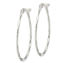 QE3778 Sterling Silver Polished & Twisted 1.5mm Oval Hoop Earrings