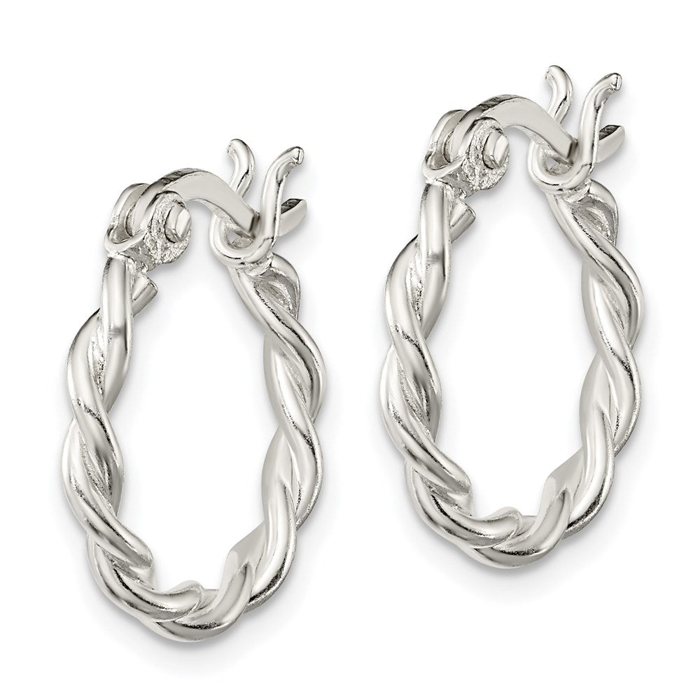 QE3784 Sterling Silver Satin Twisted 2mm Hoop Earrings