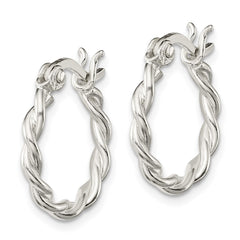 QE3784 Sterling Silver Satin Twisted 2mm Hoop Earrings