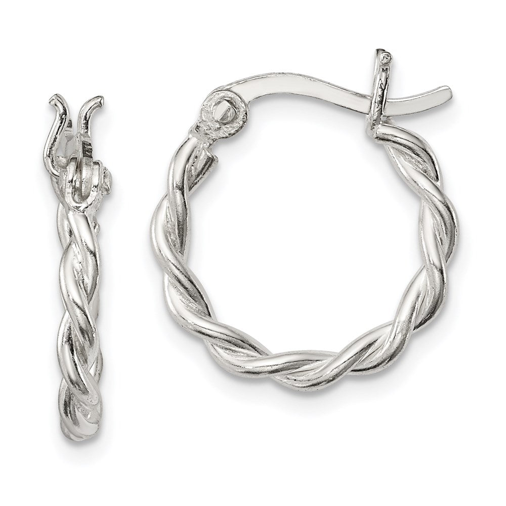 QE3784 Sterling Silver Satin Twisted 2mm Hoop Earrings