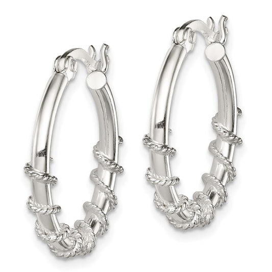 QE3786 Sterling Silver Wrapped Hoop Earrings