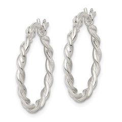 QE3790 Sterling Silver Twisted 2mm Hoop Earrings