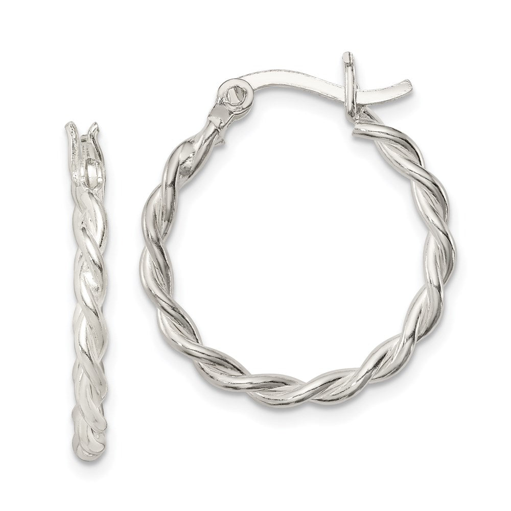QE3790 Sterling Silver Twisted 2mm Hoop Earrings