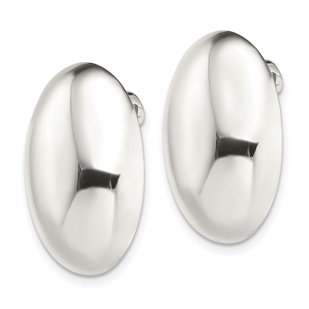 QE3813 Sterling Silver Polished Non-Pierced 25x18mm Oval Button Earrings