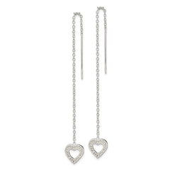 QE3817 Sterling Silver Polished & Hammered Heart Threader Earrings