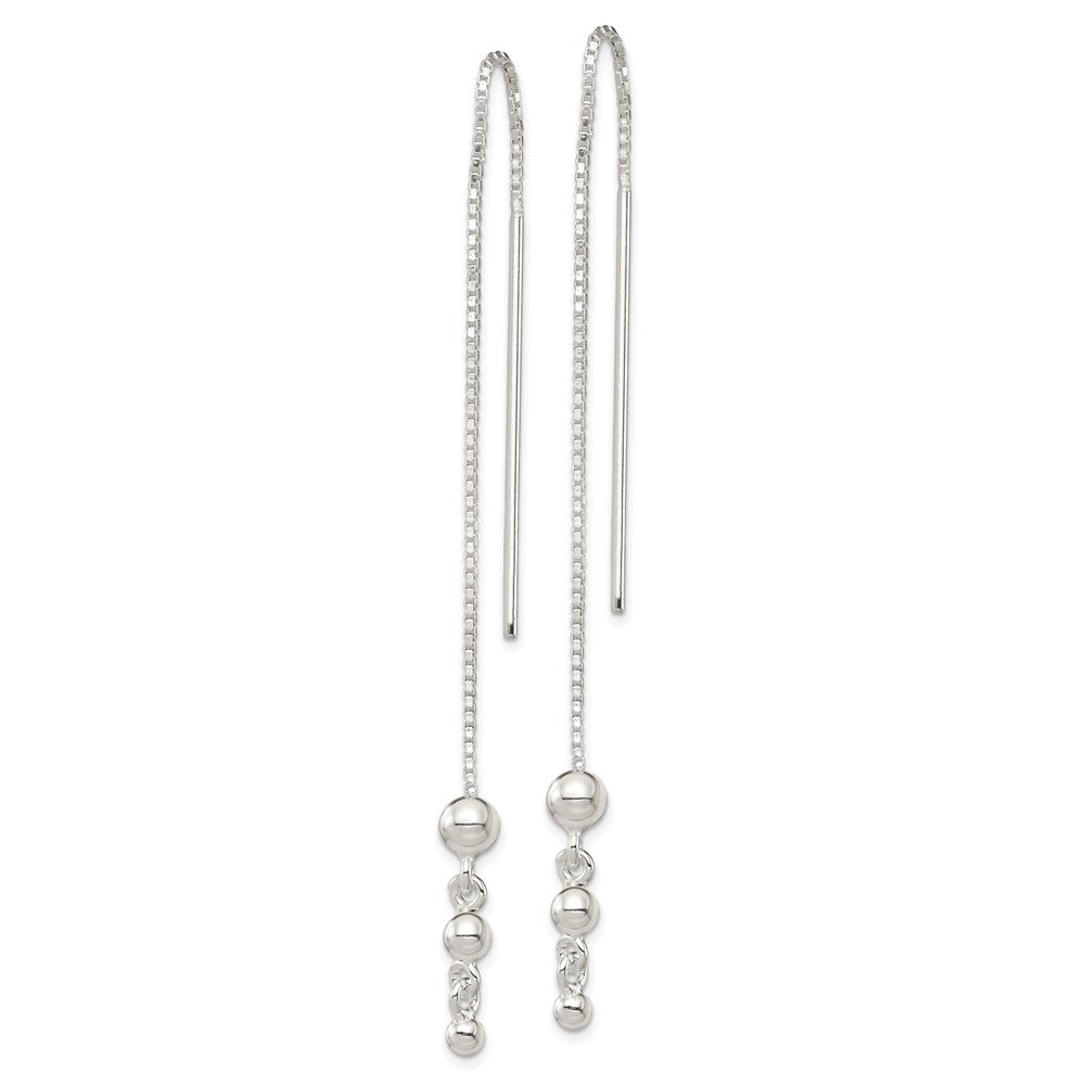 QE3878 Sterling Silver Polished Triple Graduated Ball Threader Earrings