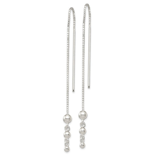 QE3878 Sterling Silver Polished Triple Graduated Ball Threader Earrings