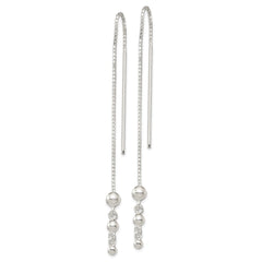 QE3878 Sterling Silver Polished Triple Graduated Ball Threader Earrings