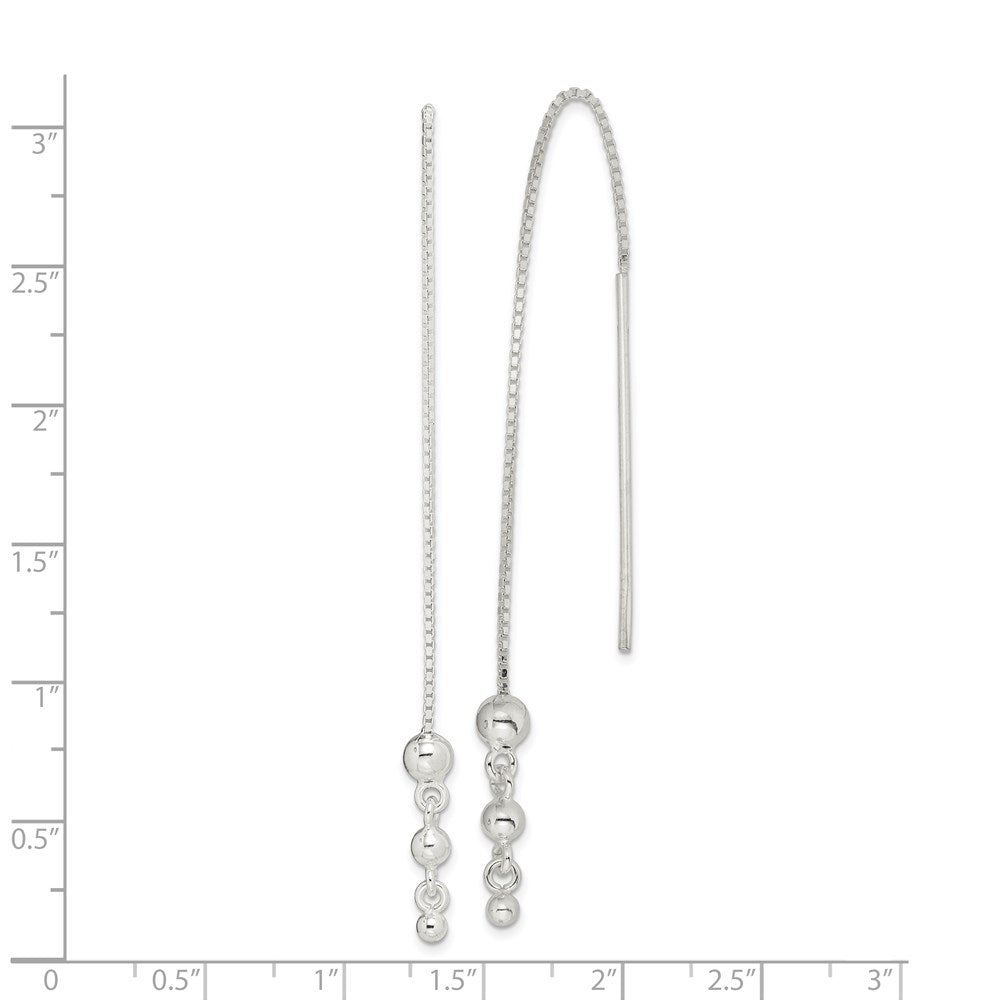 QE3878 Sterling Silver Polished Triple Graduated Ball Threader Earrings