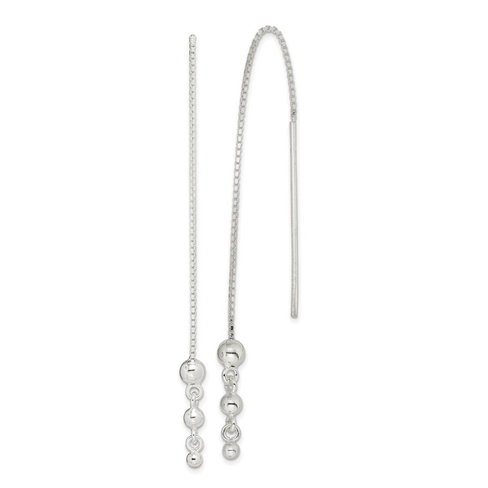 QE3878 Sterling Silver Polished Triple Graduated Ball Threader Earrings