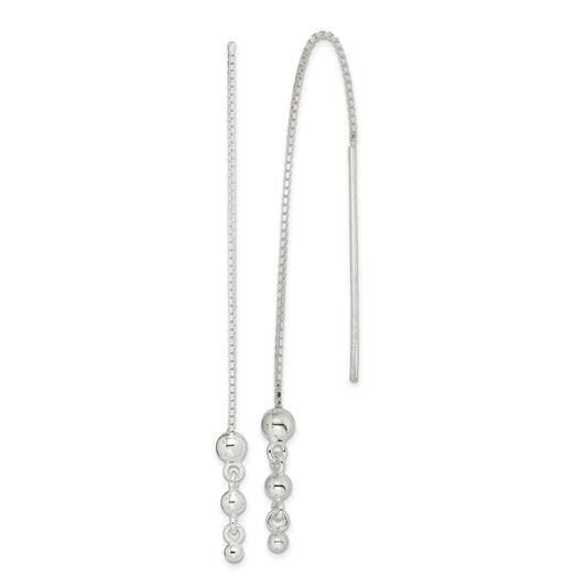 QE3878 Sterling Silver Polished Triple Graduated Ball Threader Earrings