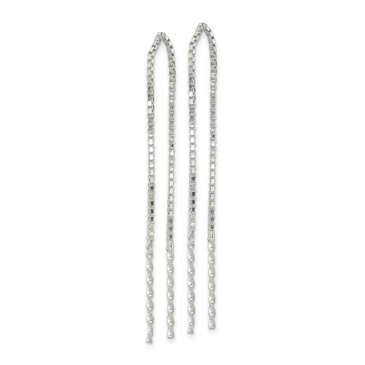 QE3891 Sterling Silver Polished Twisted Spiral Bar Threader Earrings