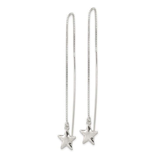 QE3899 Sterling Silver Polished Star Threader Earrings