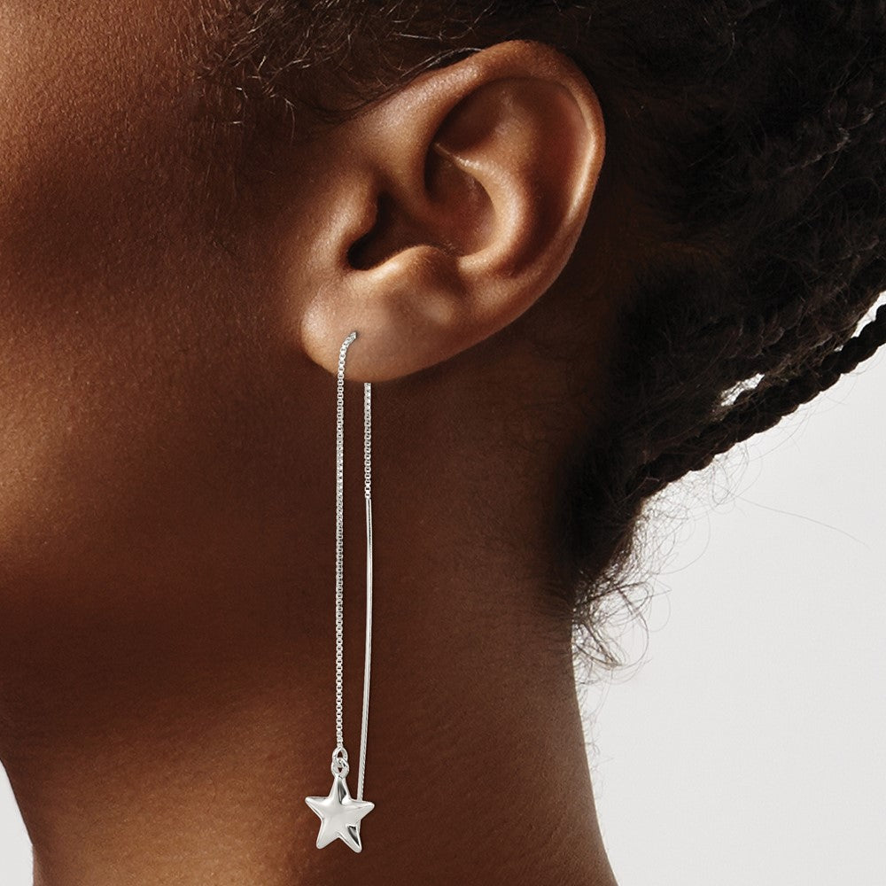 QE3899 Sterling Silver Polished Star Threader Earrings