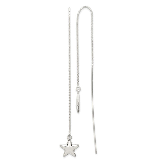 QE3899 Sterling Silver Polished Star Threader Earrings