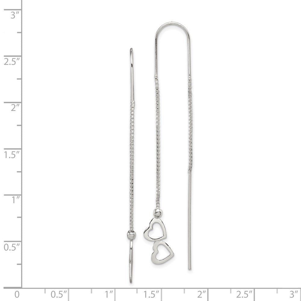 QE3900 Sterling Silver Polished Double Heart Threader Earrings