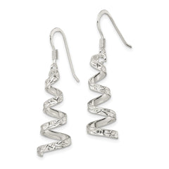 QE3935 Sterling Silver Polished & Textured Twisted Dangle Earrings