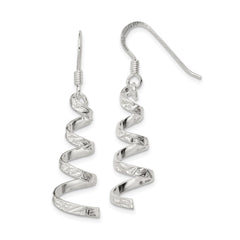 QE3935 Sterling Silver Polished & Textured Twisted Dangle Earrings