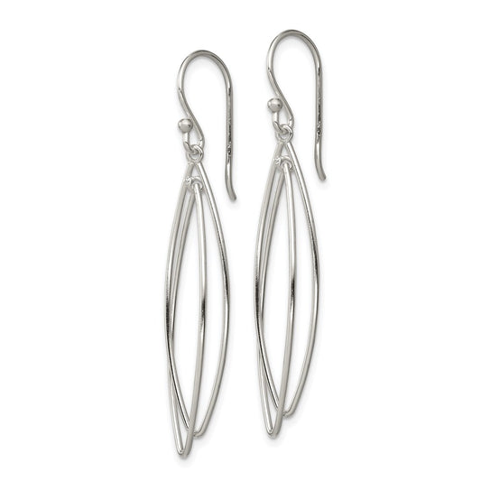 QE3985 Sterling Silver Polished Double Marquise Shape Dangle Earrings