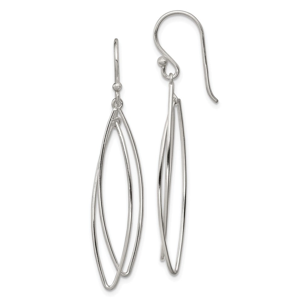 QE3985 Sterling Silver Polished Double Marquise Shape Dangle Earrings