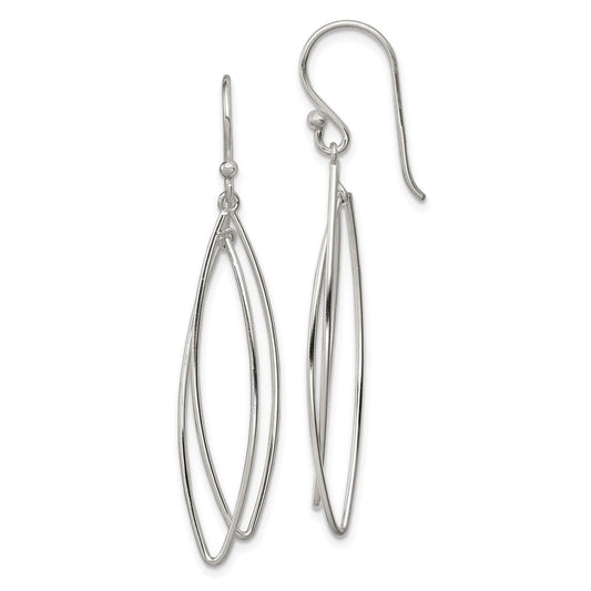 QE3985 Sterling Silver Polished Double Marquise Shape Dangle Earrings