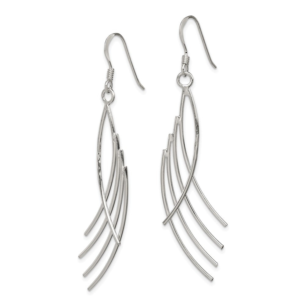 QE3988 Sterling Silver Polished Fancy Curved Design Dangle Earrings