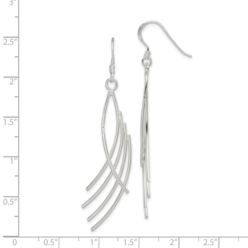 QE3988 Sterling Silver Polished Fancy Curved Design Dangle Earrings