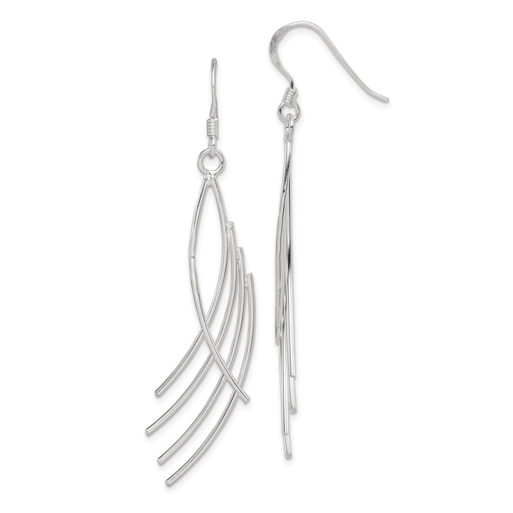 QE3988 Sterling Silver Polished Fancy Curved Design Dangle Earrings