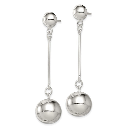 QE3996 Sterling Silver Polished 14mm Ball Post Dangle Earrings