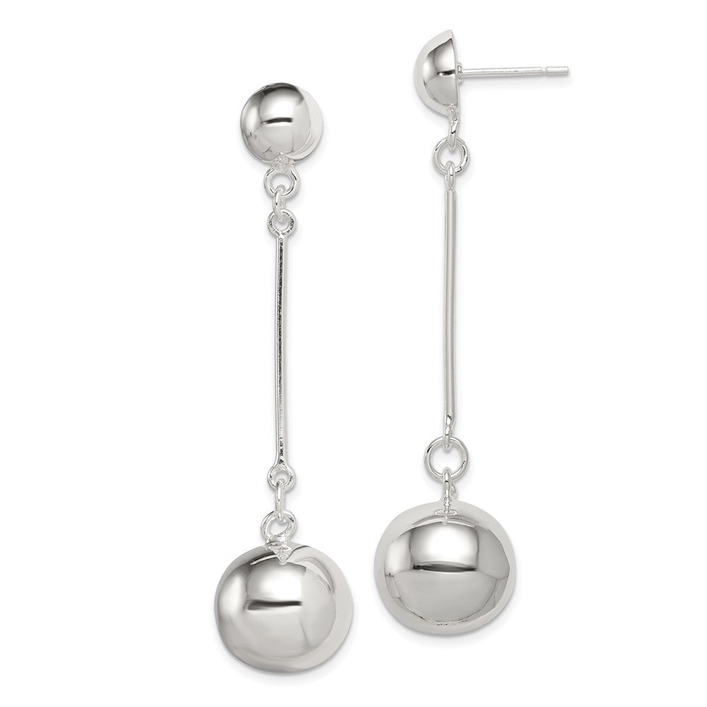 QE3996 Sterling Silver Polished 14mm Ball Post Dangle Earrings