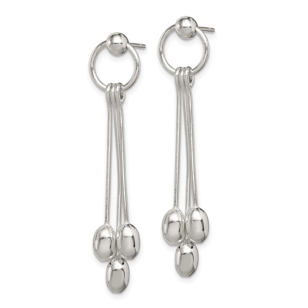 QE4000 Sterling Silver Polished Multi-strand Oval Beaded Post Dangle Earrings